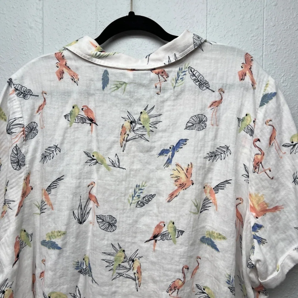CJ Banks Bird Print Gauzy Button Shirt Womens 3X Novelty Beach Coastal Nautical - Picture 7 of 11